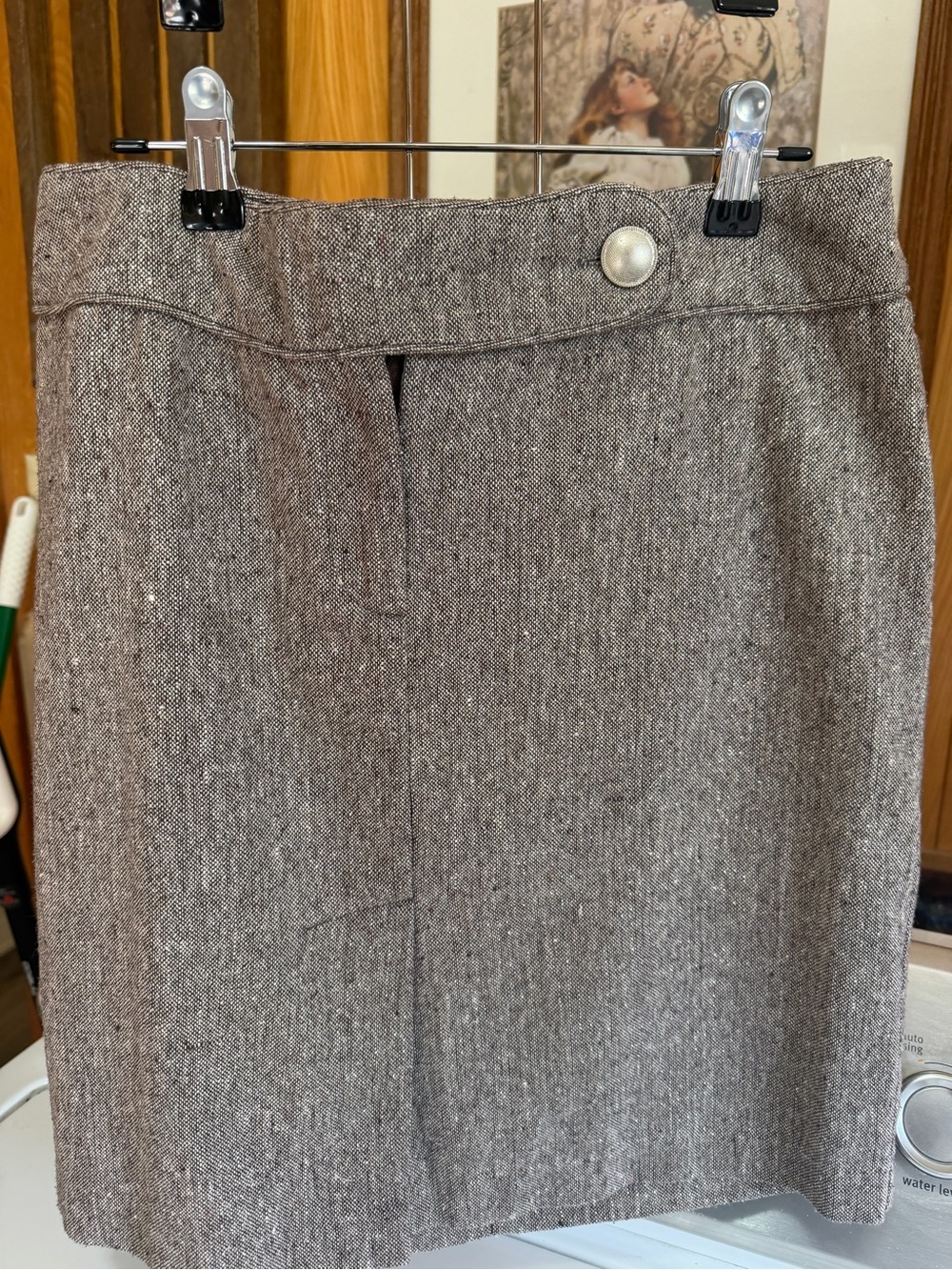 Textured Brown Pencil Skirt with Waist Button